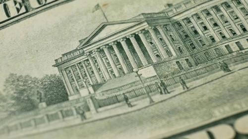 Image of Treasury building on a dollar bill.