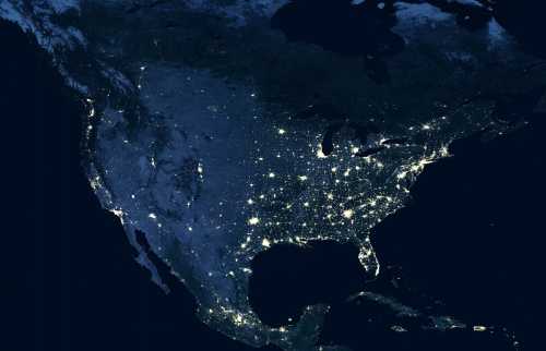 Satellite image of the US at night