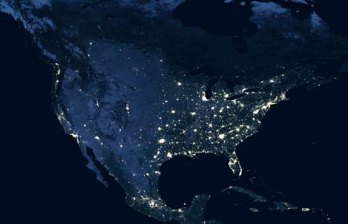 Satellite image of the US at night