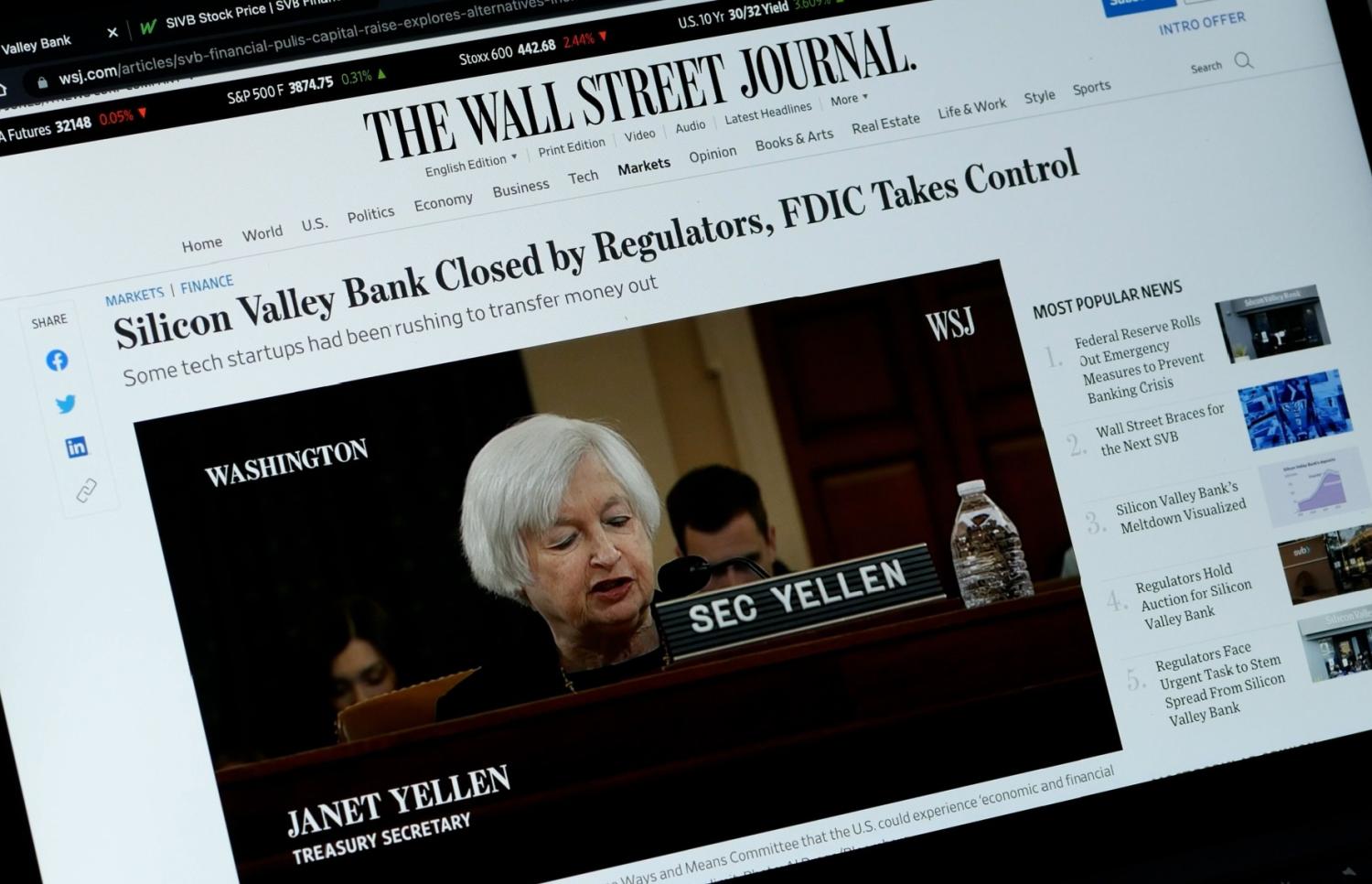 Treasury Secretary Janet Yellen on the front page of the Wall Street Journal