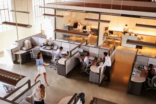 aerial view of busy workplace
