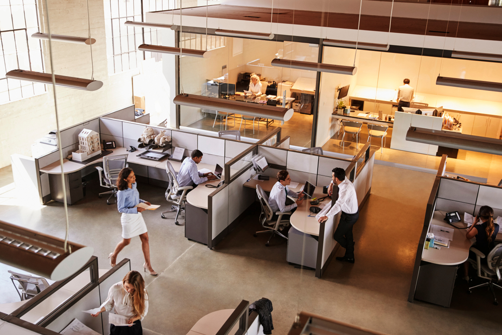 aerial view of busy workplace