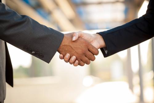 Two business people shake hands