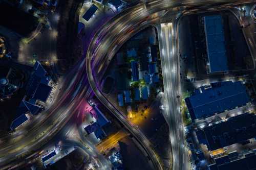 Aerial view of streets at night in Chihuahua, Mexico