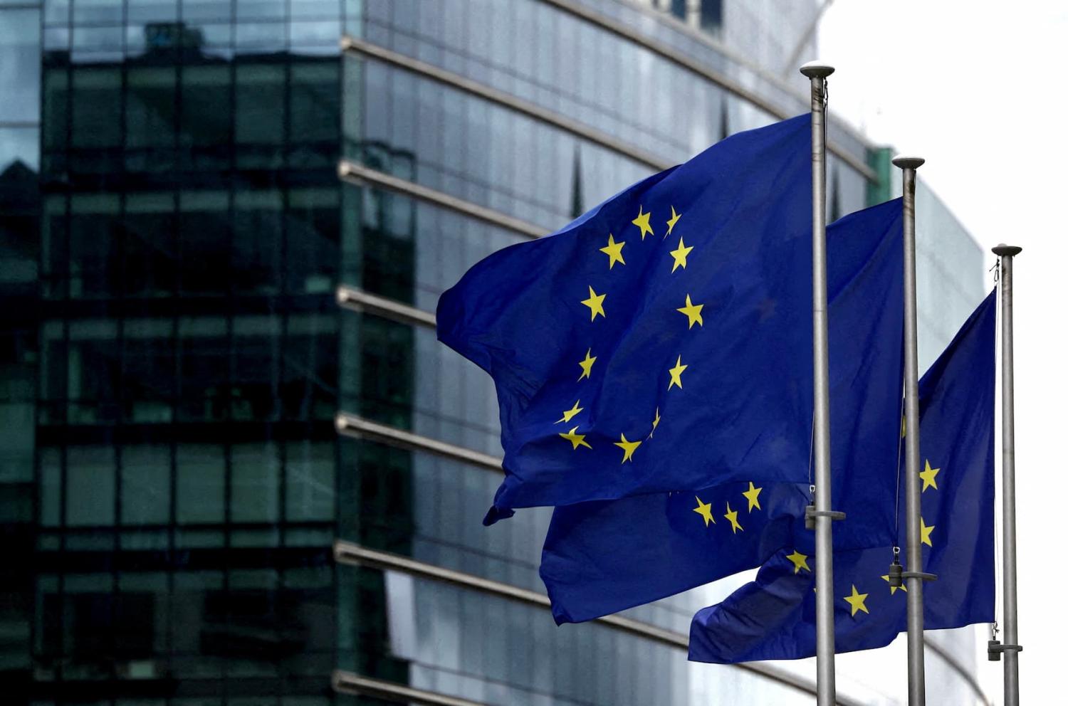 European flags fly outside the European Commission headquarters in Brussels, Belgium September 20, 2023. REUTERS/Yves Herman/File Photo