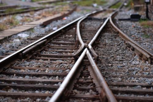 Railroad tracks meet