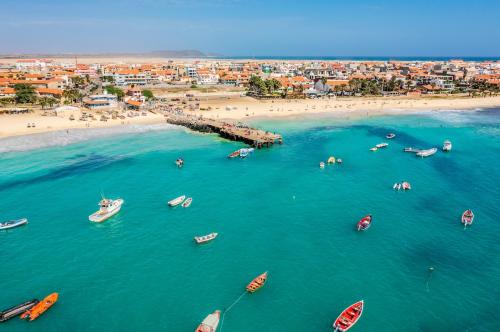 Pier and boats in city of Santa Maria, Sal, Capo Verde