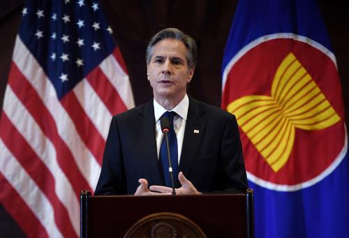 U.S. Secretary of State Antony Blinken delivers remarks on the Biden administration's Indo-Pacific strategy at the Universitas Indonesia, in Jakarta, Indonesia, December 14, 2021.
