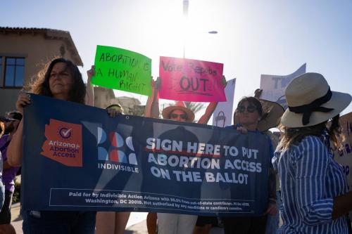 People protest in the district of Republican State Representative Matt Gress after Arizona's Supreme Court revived a law dating back to 1864 that bans abortion in virtually all instances, in Scottsdale, Arizona, U.S. April 14, 2024.