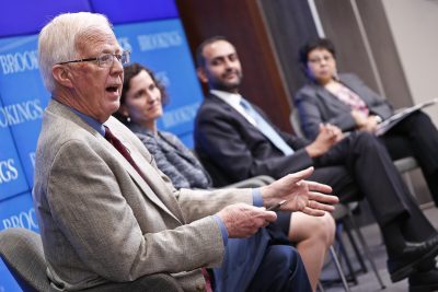 Barry Bosworth speaking at a Brookings event in 2018.