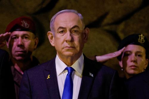 Israeli Prime Minister Benjamin Netanyahu attends a wreath-laying ceremony marking Holocaust Remembrance Day in the Hall of Remembrance at Yad Vashem, the World Holocaust Remembrance Center, in Jerusalem, May 6, 2024. REUTERS/Amir Cohen/Pool/File Photo
