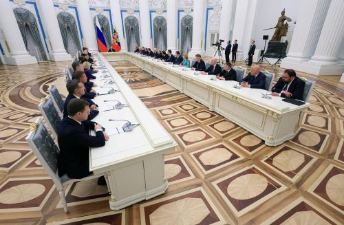 Russian President Vladimir Putin chairs a meeting with members of the new government in Moscow, Russia, May 14, 2024. Sputnik/Vyacheslav Prokofyev/Kremlin via REUTERS