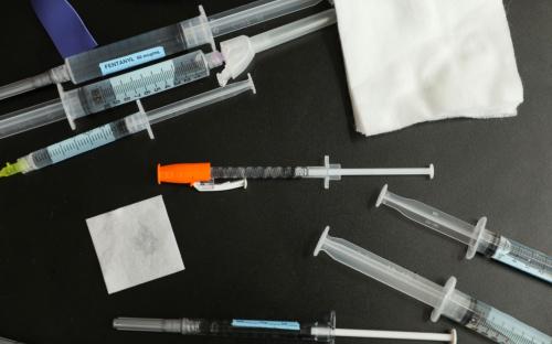Fentanyl syringes on a counter top