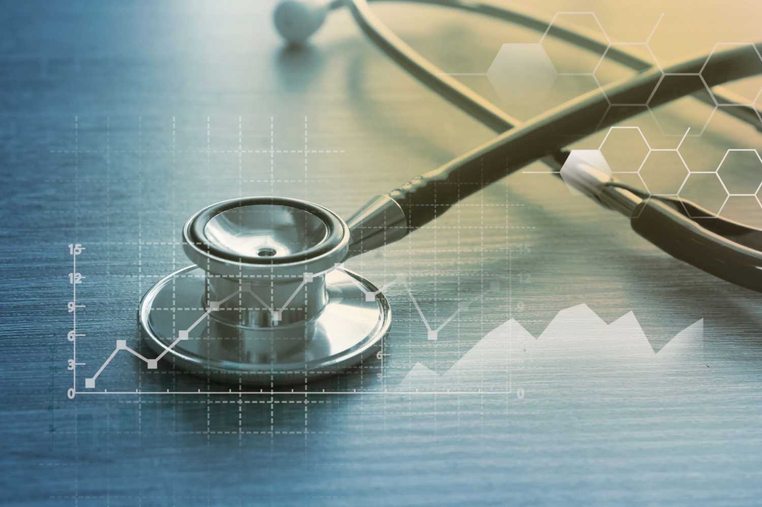 Medical stethoscope with transparent overlay of data and line graph.