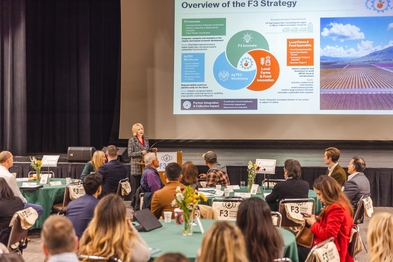 woman presenting at conference