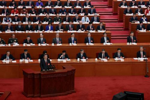 Chinese Premier Li Qiang delivers the work report on striving to modernize the industrial system and developing new quality productive forces at a faster pace at the opening session of the National People's Congress (NPC) at the Great Hall of the People in Beijing, China March 5, 2024.