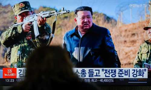 A TV screen at Seoul's Yongsan Railway Station shows North Korean leader Kim Jong Un's visit at a military training base in the North Korea's western region.