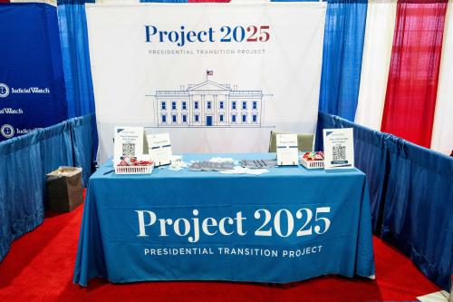Project 2025 Presidential Transition Project booth at the Conservative Political Action Conference held at the Gaylord National Resort & Convention Center in National Harbor, Maryland on February 23, 2024.