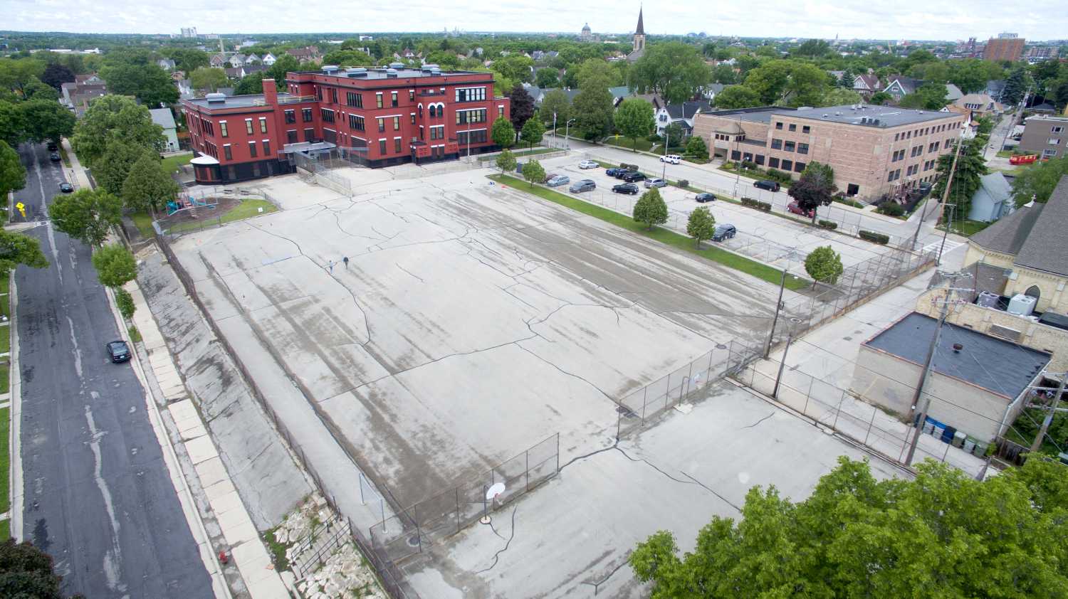 Before and after of a schoolyard transformation