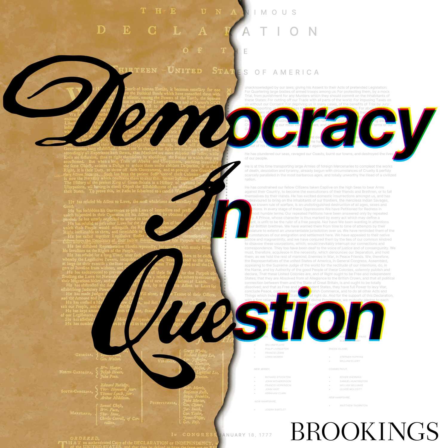 Podcast show logo, "Democracy in Question"