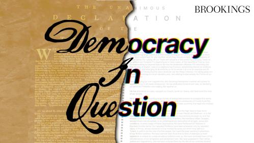 Podcast show logo, "Democracy in Question"