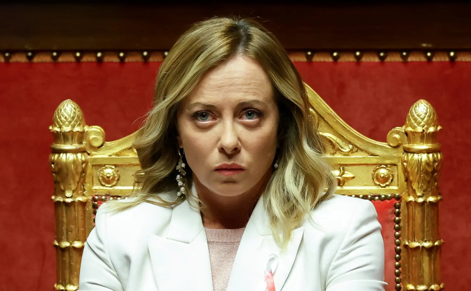 Italian Prime Minister Giorgia Meloni looks on during a visit to the upper house of parliament in Rome, Italy, November 23, 2023.