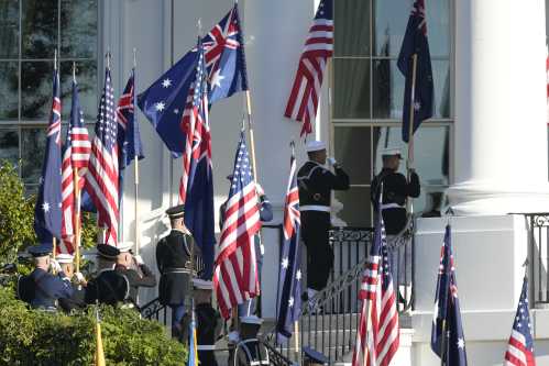 The military honor guard prepares for the ceremony where United States President Joe Biden and first lady Dr. Jill Biden will welcome Prime Minister Anthony Albanese of Australia and Jodie Haydon to the White House in Washington, DC on Wednesday, October 25, 2023.