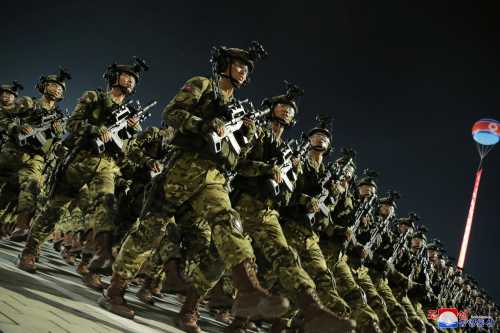 Soldiers participate in a military parade to commemorate the 70th anniversary of the Korean War armistice in Pyongyang, North Korea, July 27, 2023, in this image released by North Korea's Korean Central News Agency.