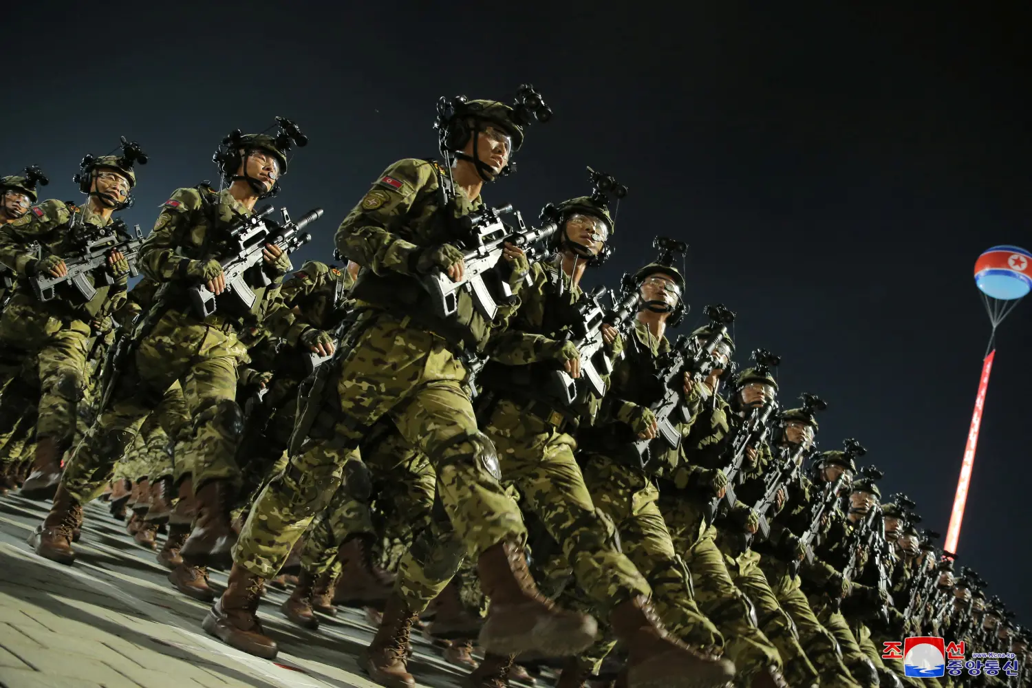 Soldiers participate in a military parade to commemorate the 70th anniversary of the Korean War armistice in Pyongyang, North Korea, July 27, 2023, in this image released by North Korea's Korean Central News Agency.