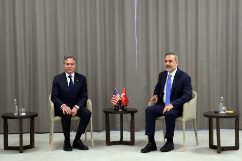 U.S. Secretary of State Antony Blinken, meets with Turkey's Foreign Minister Hakan Fidan in Prague, Czech Republic, May 30, 2024.