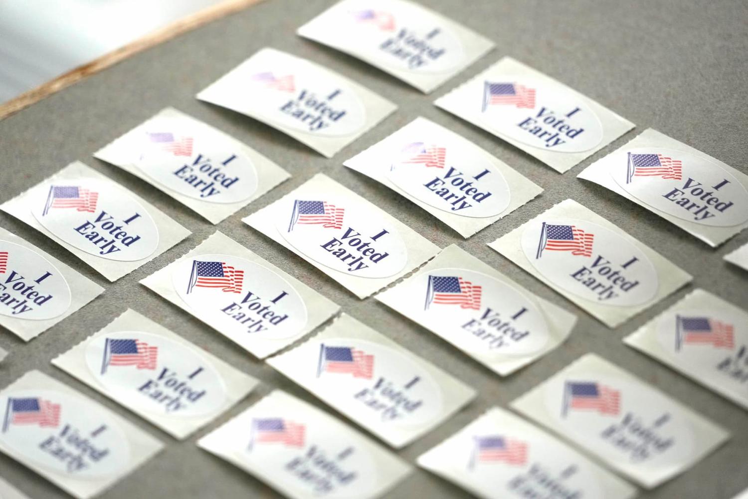 "I voted early" stickers are available as part of early voting at the Frank P. Zeidler Municipal Building on North Broadway in Milwaukee on Tuesday, July 30, 2024.