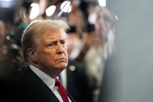 Former President Donald Trump speaks with reporters in the spin room at the Pennsylvania Convention Center after the ABC News Presidential Debate between him and Vice President Kamala Harris in Philadelphia, PA on Tuesday, Sept. 10, 2024.