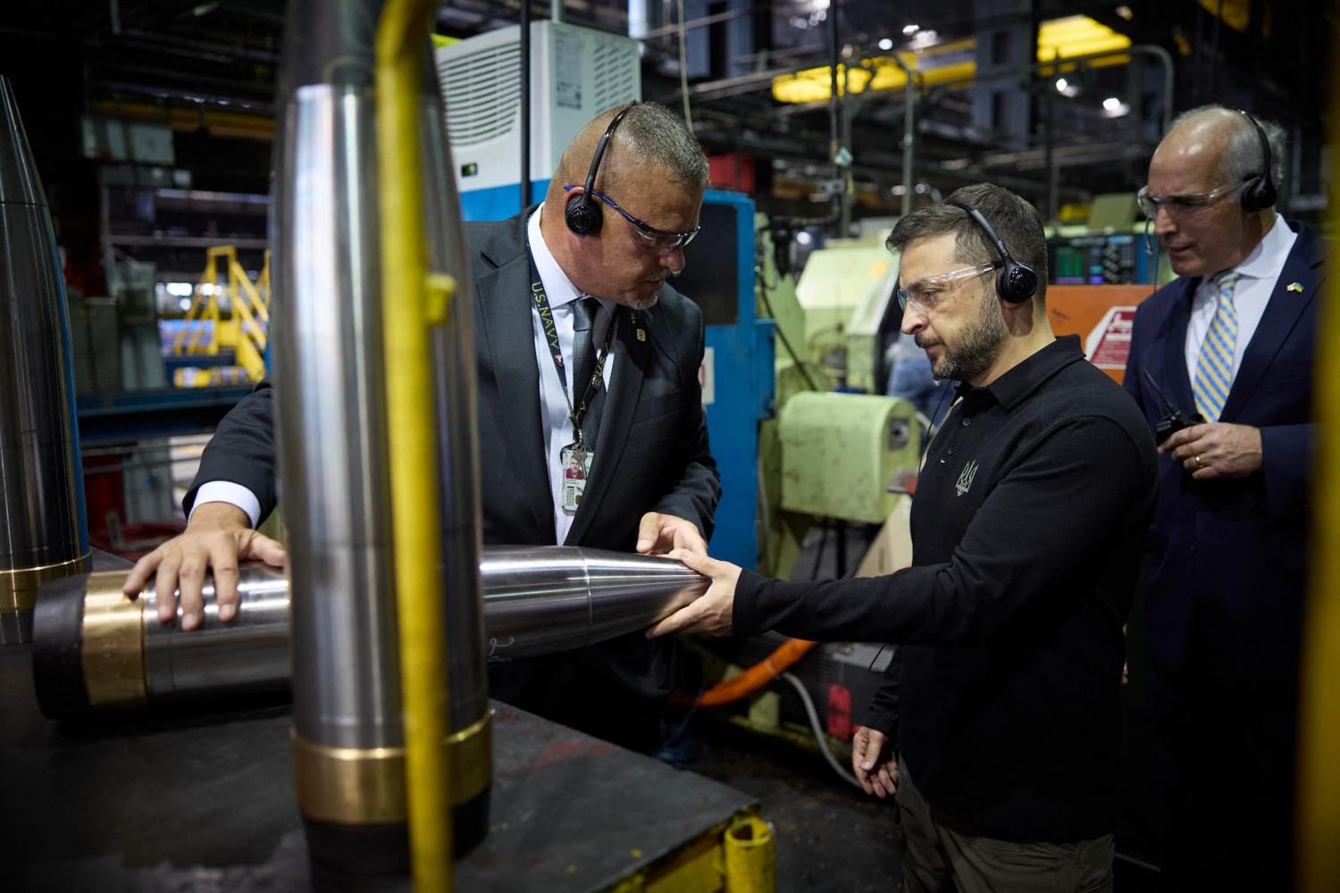 Ukrainian President Volodymyr Zelensky receiving a tour of the Scranton Army Ammunition Plant by Rich Hansen, the Commander's Representative at Scranton Army Ammunition Plant in Scranton, PA, USA, September 22, 2024.