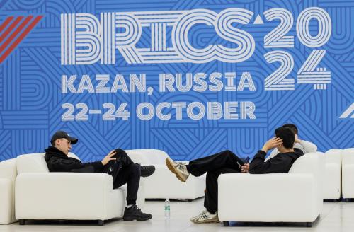 People sit on sofas at the venue of the BRICS summit in Kazan, Russia October 21, 2024. REUTERS/Maxim Shemetov