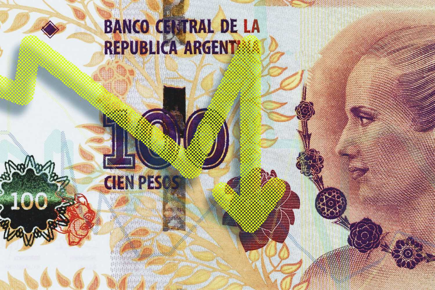 Argentine peso with downward arrow