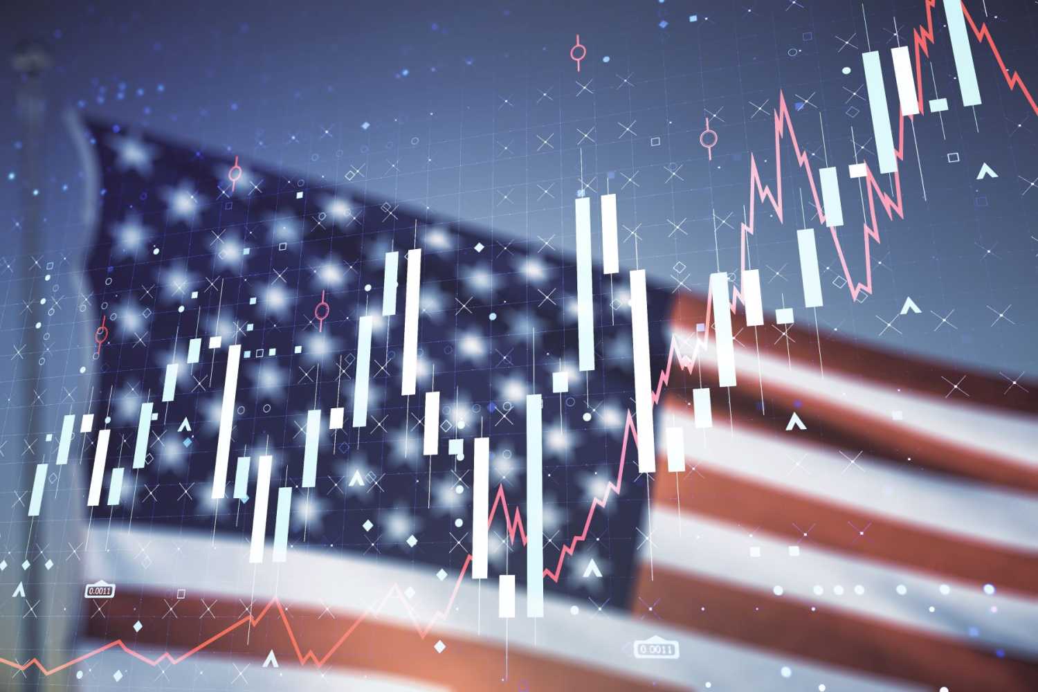Economic charts superimposed over the US flag