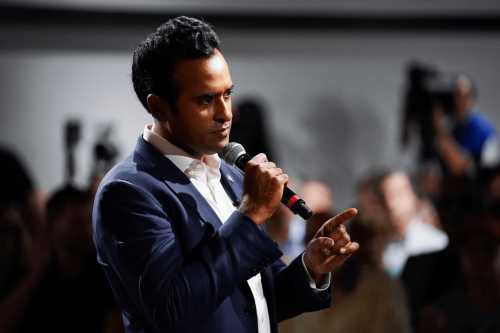 Former republican presidential candidate Vivek Ramaswamy speaks during a town hall on Thursday, Sept. 19, 2024 at Bushnell Events Center in Springfield, Ohio. Ramaswamy held a town hall to discuss the national immigration debate and other political topics.