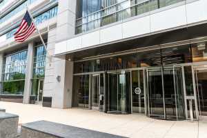 Picture of main entrance to FCC headquarters taken on October 4, 2024.