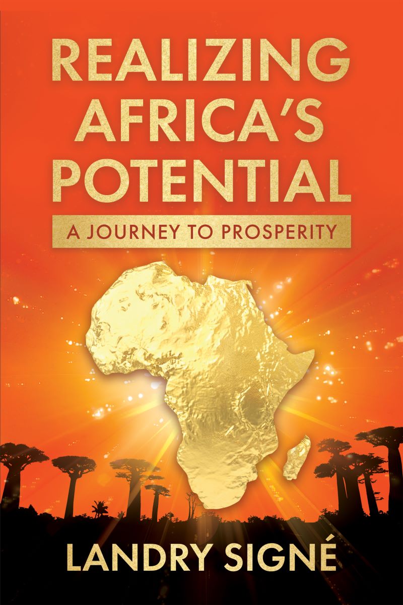 Book cover showing the African continent over trees silhouetted against an orange sky