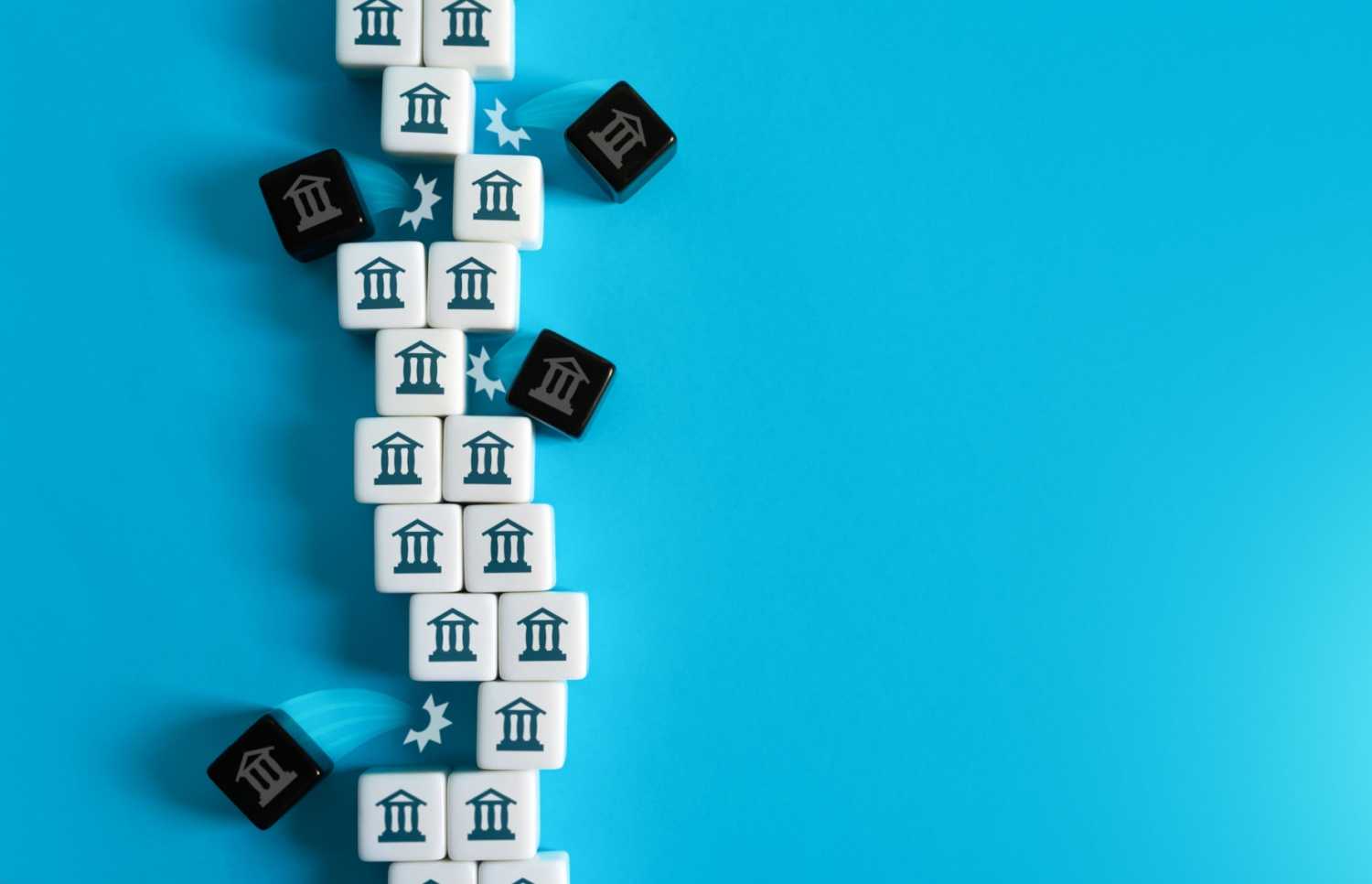 Banks are falling out of the financial system. Crisis and bank failure.