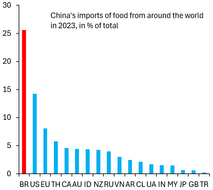China’s imports of food from around the world in 2023, in % total