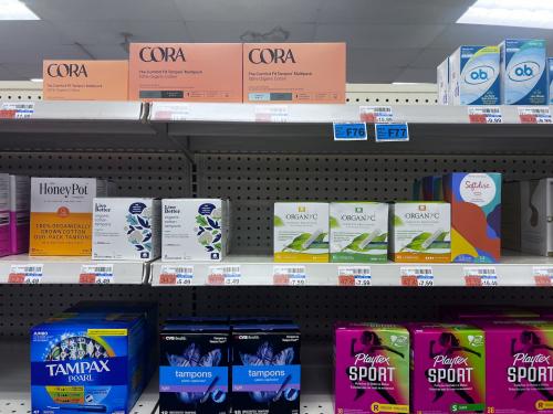 Menstrual products are shown in a CVS in Baltimore City, Maryland, USA on August 9, 2024.