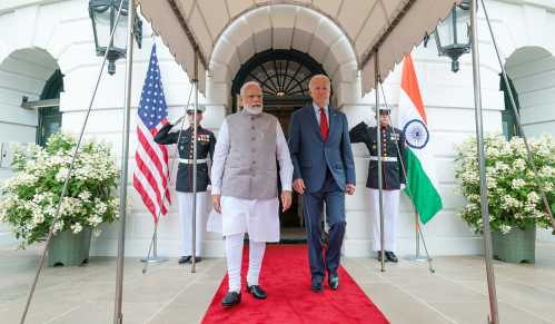 Washington DC, June 24 (ANI): The United States President Joe Biden with Prime Minister Narendra Modi during a meeting with top CEOs, at the White House in Washington DC, USA on Friday.