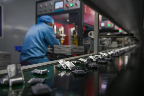 A worker on a lithium battery production line at Daoxian High-tech Industrial Development Zone in Yongzhou, China, on February 28, 2024.