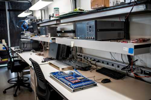 Equipment for testing recently launched Amazon artificial intelligence processors that aim to tackle Nvidia and the chips made by the other hyperscalers such as Microsoft and Google are seen at an Amazon lab in Austin, Texas, U.S., July 19, 2024.