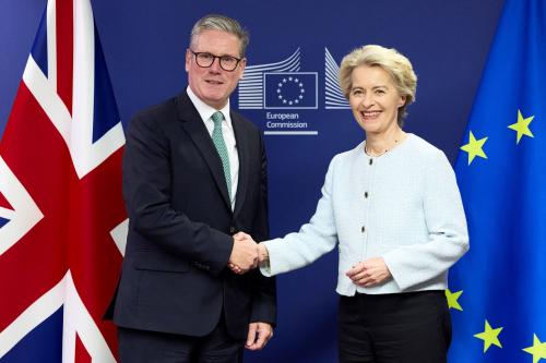 Britain's Prime Minister Keir Starmer shakes hands with European Commission president Ursula von der Leyen at the European Commission headquarters in Brussels, Belgium October 2, 2024.