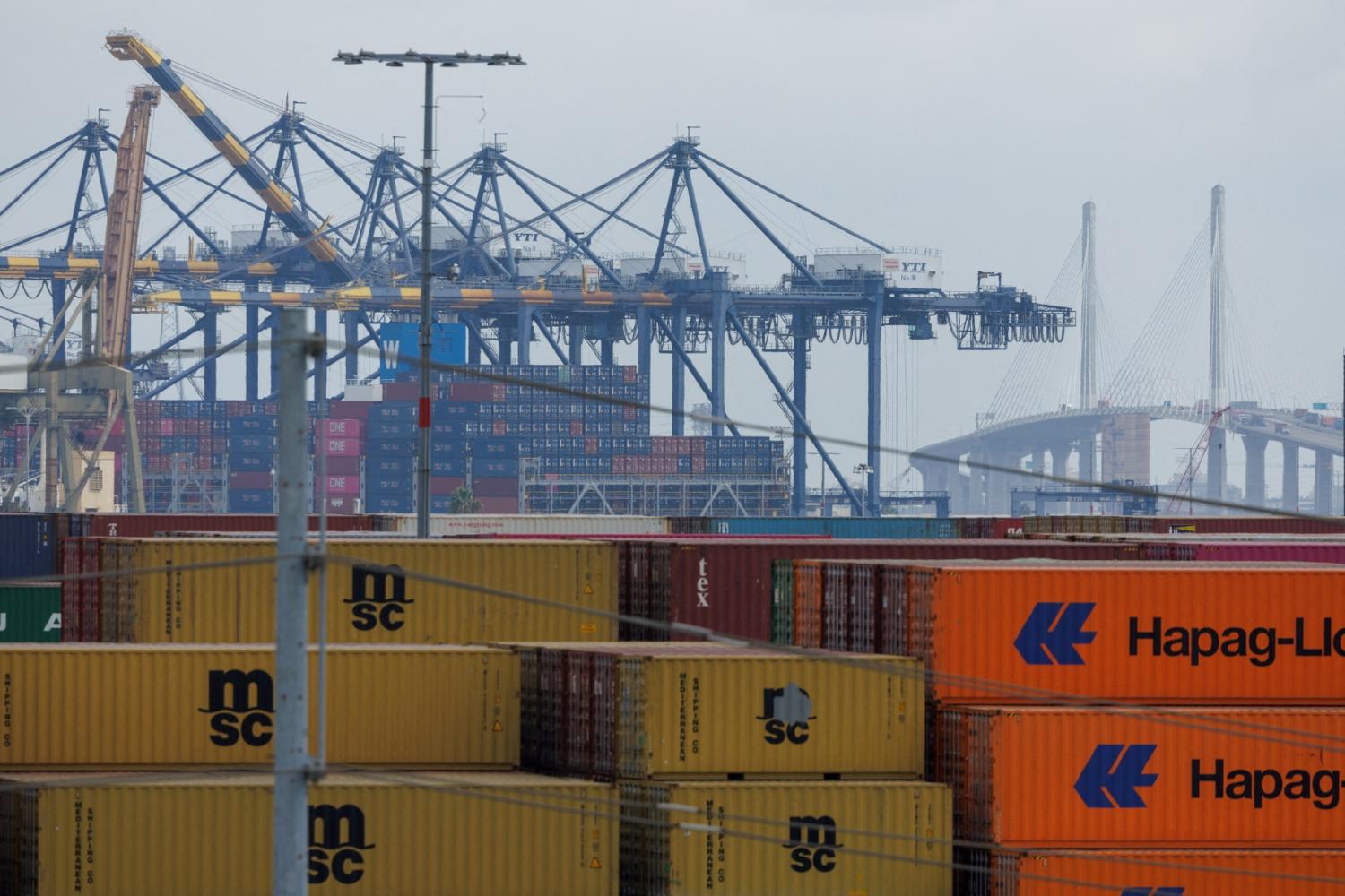 Shipping containers are shown at the Terminal 1 Container Terminal at the Port of Los Angeles in Wilmington, California, U.S., October 17, 2024.