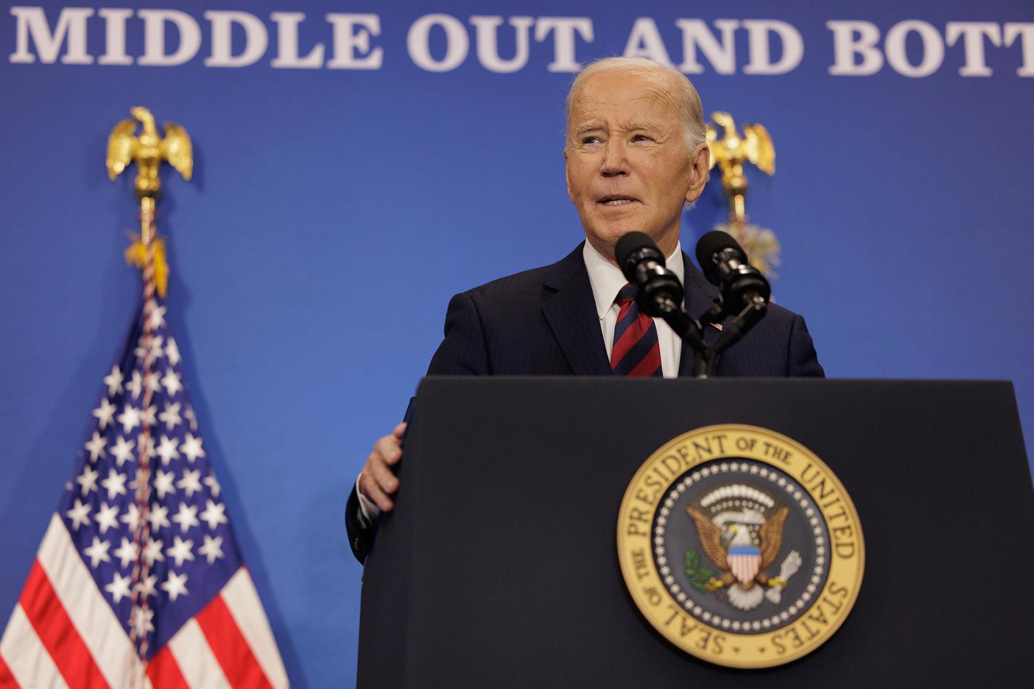 President Joe Biden speaks at the Brookings Institution