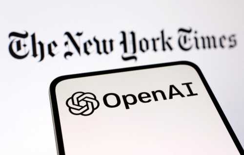 OpenAI and The New York Times logos are seen in this illustration taken on December 27, 2023.