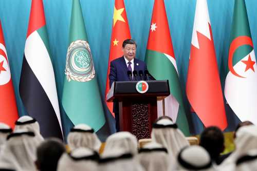 Chinese President Xi Jinping makes a speech at the opening ceremony of the China-Arab States Cooperation Forum at the Diaoyutai State Guesthouse in Beijing on May 30, 2024.